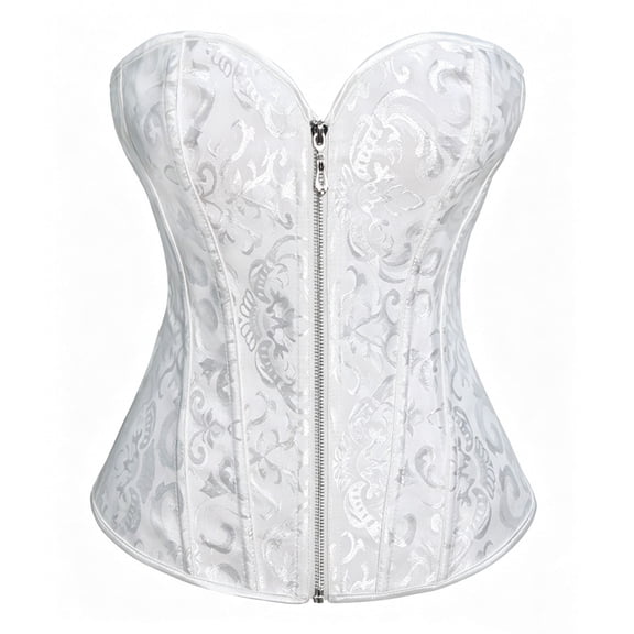 QQZ Sweetheart Strapless Jacquard Corset Top For Women, Front Zipper Tummy Control Waist Trainer, Boned Bustier Shapewear For Wedding Party Cosplay