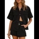thumbnail image 2 of Conjunto de Dos Piezas de Mezclilla para Mujer: Camisa de Corta con Botones y Pantalones Cortos con Cordón, Conjunto Informal de Mezclilla Negro L, 2 of 10