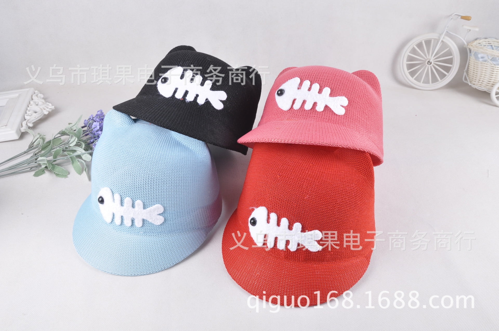 K-Cliffs Little Boys Mesh Hat with Fish Bones Stitched on the Hat, Red