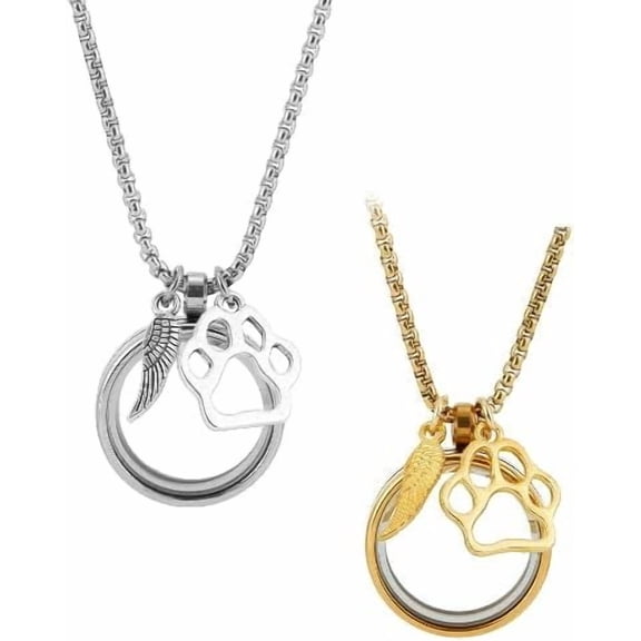 2Pcs Pet Fur Jewelry Keepsake Necklace Stainless Steel Pet Fur Locket Necklace Pet Ashes Memorial Keepsake Urn Pendant Necklace