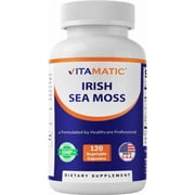 Vitamatic Organic Irish Sea Moss 120 Vegetarian Capsules - Made with Organic Bladderwrack & Organic Burdock Root - Seamoss Supplement for Thyroid, Energy, Immune Support