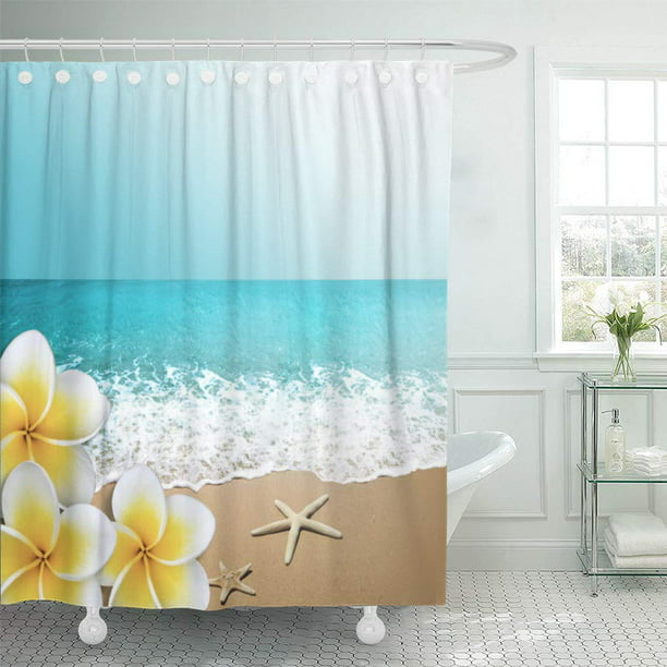 Cynlon Jamaica Plumeria Starfish Beach, Beach Themed Shower Curtain Ideas