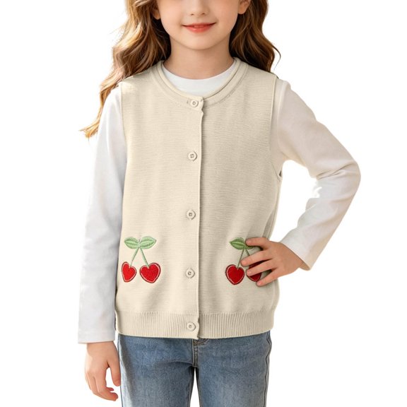 Ynynloco Toddler Little Girls Soft Lightweight Sweater Vest Knitted Sleeveless Button Down V-Neck Spring Autumn 6Months-9Years