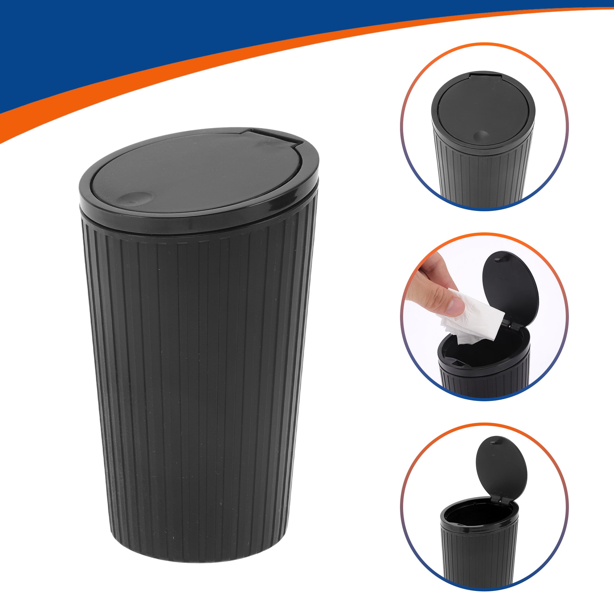 Unique Bargains Car Trash Can Trash Bin Portable 3.2x6.3in Height Plastic Black