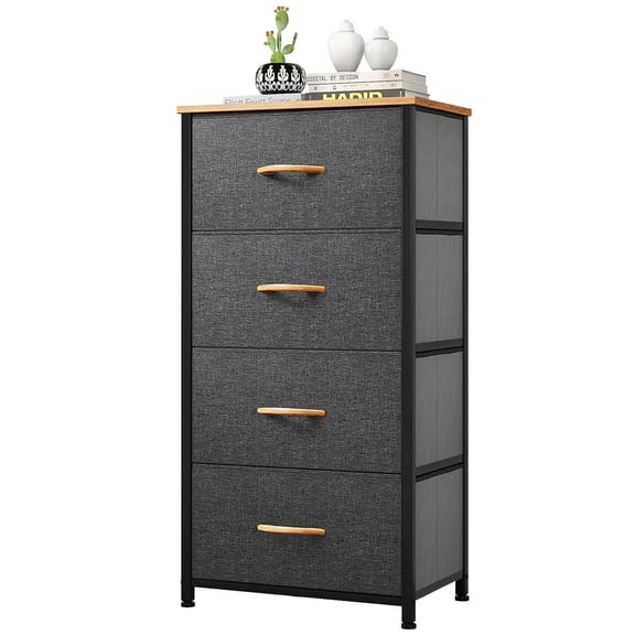 Dextrus 4-Drawer Fabric Dresser for Adults & Teens, Easy Pull Storage Unit for Bedroom, Dark Gray