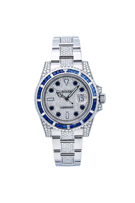 Pre-Owned Rolex Submariner Date 40MM 116610 Diamond Paved Dial Blue Gemstone & Diamond Bezel Stainless Steel Semi Diamond Oyster Bracelet