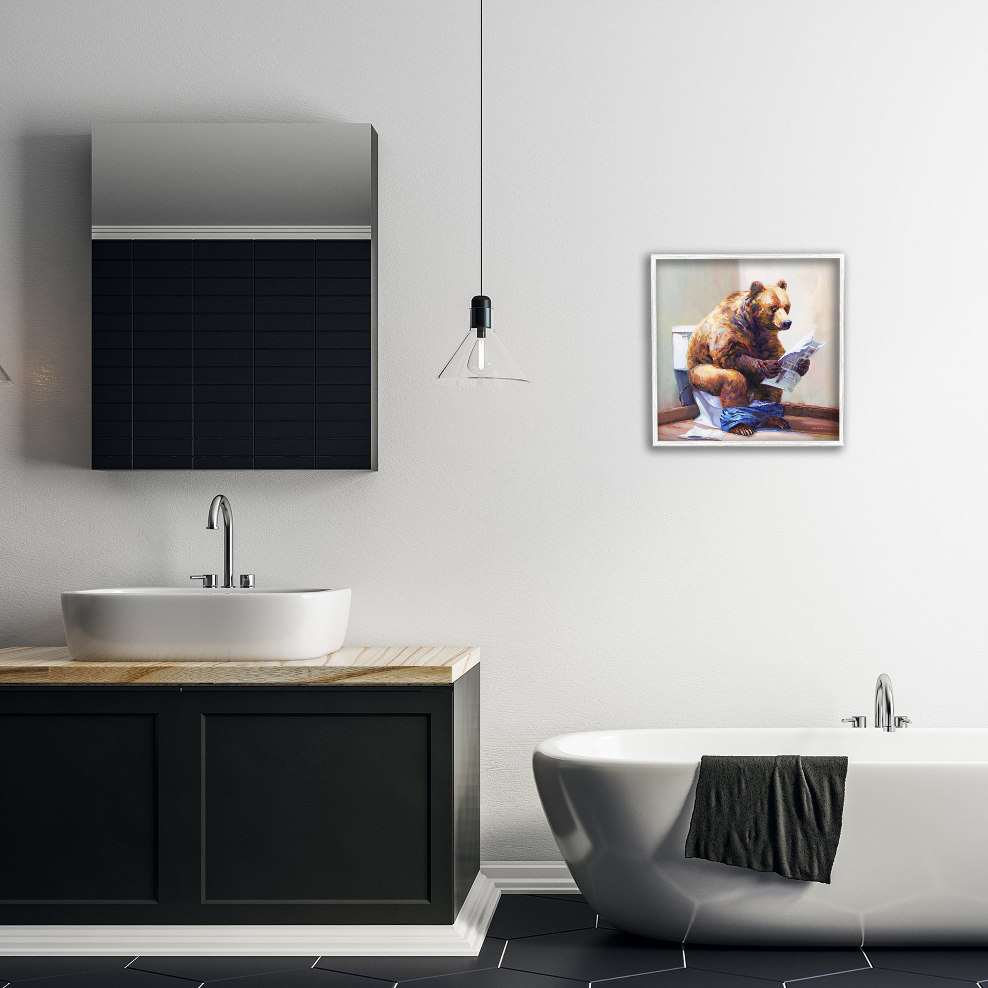 Stupell Industries Bathtub Bear with Graffiti Typography Painting White Framed Art Print Wall Art, 17 x 17
