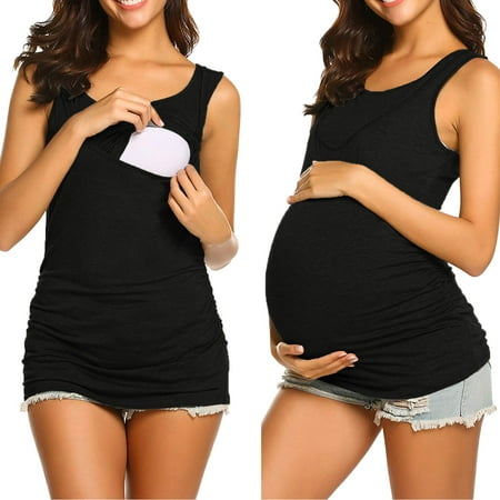 

NEGJ Women s Maternity Tops Breastfeeding Tank Top Shirt Double Layer Soft Sleeveless Pregnancy Clothes