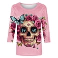 thumbnail image 5 of Craaazy Halloween Printed Shirt For Women Round Neck 3/4 Sleeve T-Shirt Loose Halloween Featival Tops Gifts For Women, 5 of 5