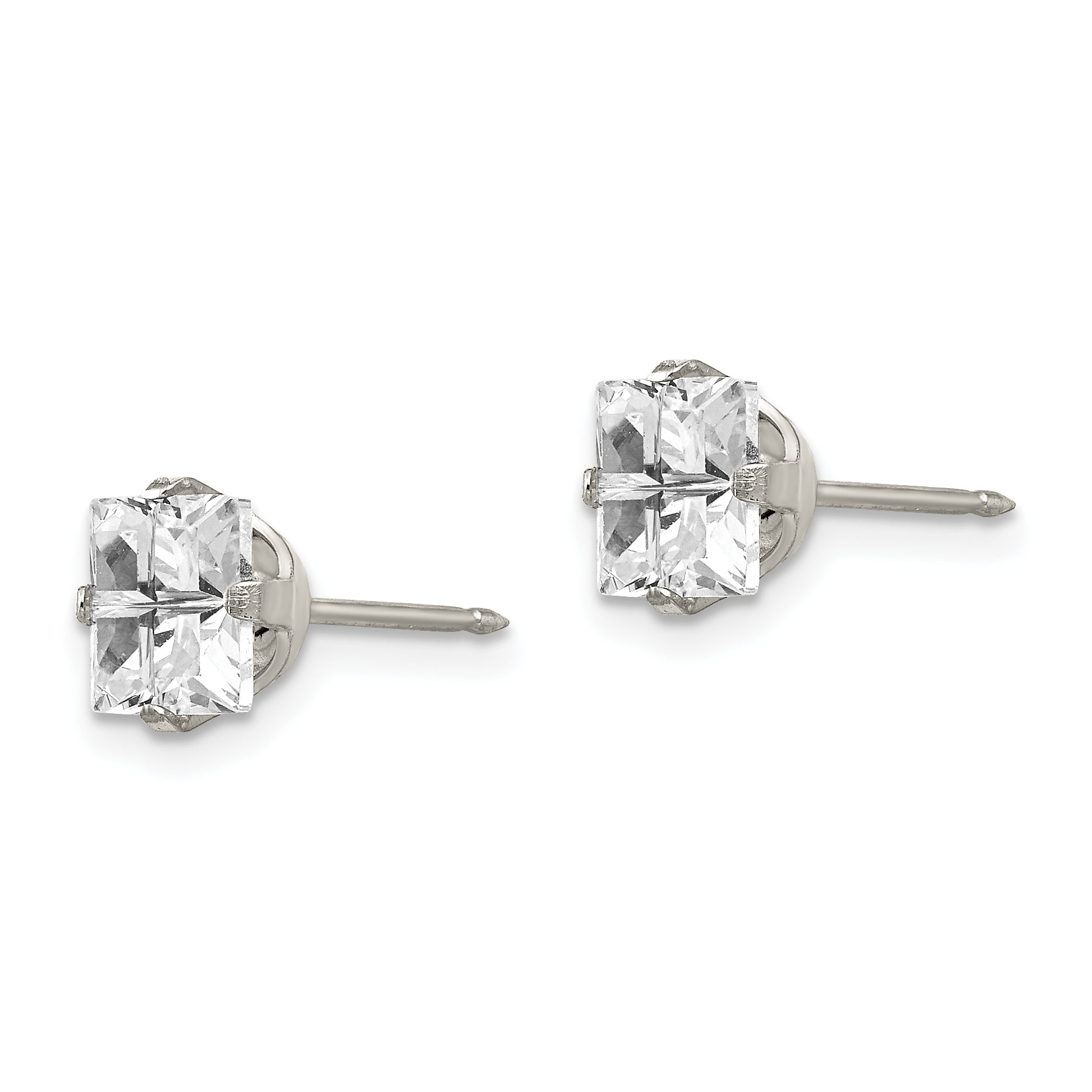 Children's Inverness Stainless Steel 7 MM Faceted Square CZ Stud Earrings 