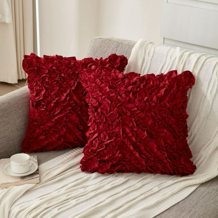 Pack of 2 Decorative Lace Square Throw Pillow Covers Set Christmas Cushion Cases Pillowcases for Spring Couch Sofa Bedroom Car 18x18 inch，Burgundy