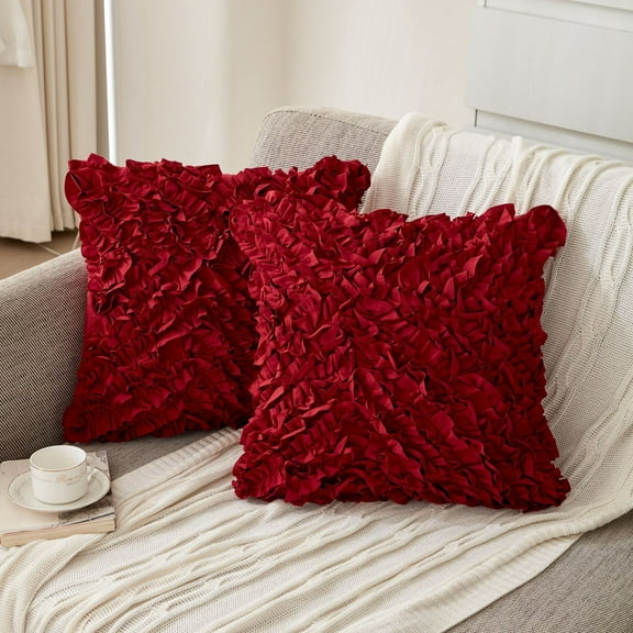 Pack of 2 Decorative Lace Square Throw Pillow Covers Set Christmas Cushion Cases Pillowcases for Spring Couch Sofa Bedroom Car 18x18 inch，Burgundy