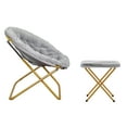 thumbnail image 5 of Emma + Oliver Oversize Faux Fur Folding Saucer Moon Chair with Ottoman for Dorm and Bedroom, Gray Faux Fur/Soft Gold Frame, 5 of 12
