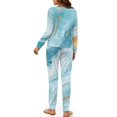 thumbnail image 3 of SCRAWLGOD Light Blue Marble Print Women's Pajamas Set Drawstring 2 Piece Lightweight Lounge Set Long Sleeve Pjs Soft Sleepwear Full-Length Pants with Pockets Elastic Band, XL, 3 of 7