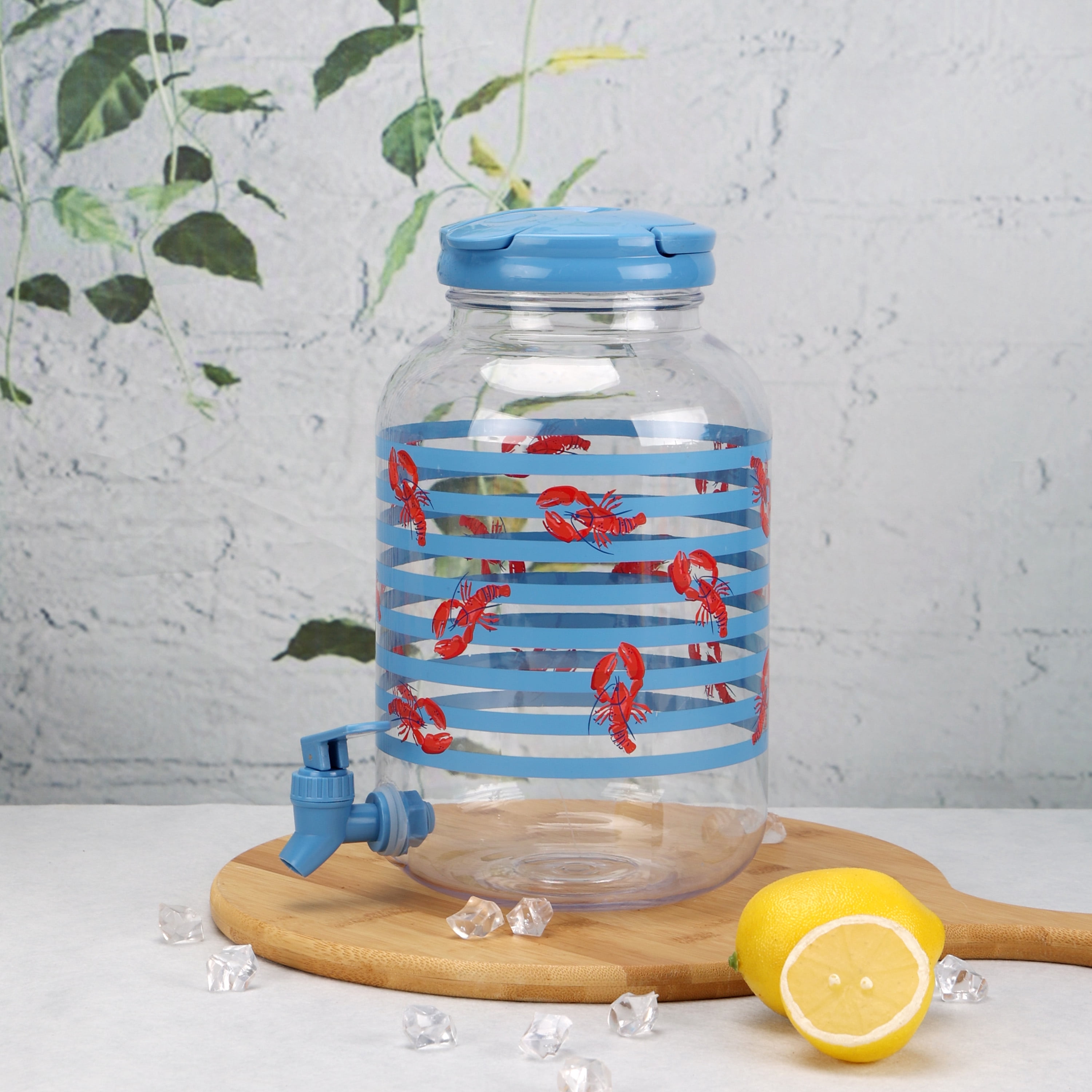 Mainstays Acrylic 1.2 Gallon Leak Proof Beverage Dispenser, Lobster Pattern