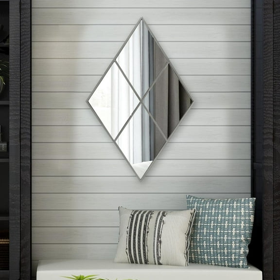 Tyler Dillon Diamond Wall Mirror with Silver Metal Windowpane Frame - 23.1/2 x 35.1/2" x 1""