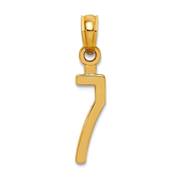 14k Gold Pendant Necklace Sport game Number 7 Block Styl 18.93x4.26mm Wide 0.95mm Thick Pendant for Women