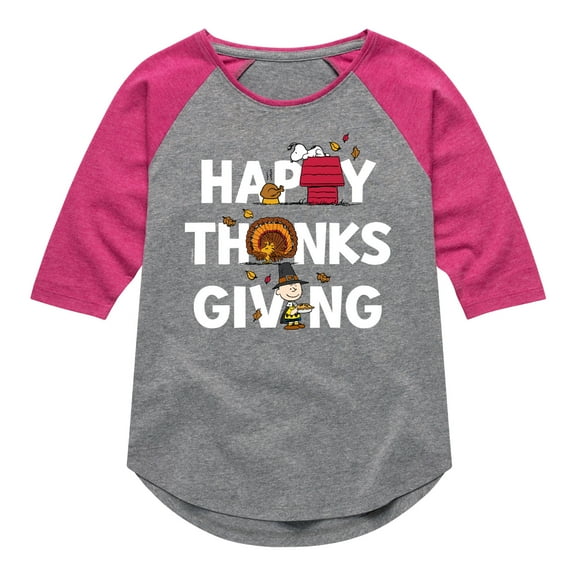 Peanuts - Happy Thanksgiving Icons - Toddler And Youth Girls Raglan Graphic T-Shirt