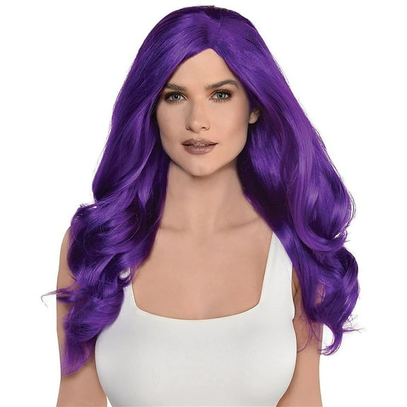 Long Glamorous Purple Wig Adult Costume Accessory