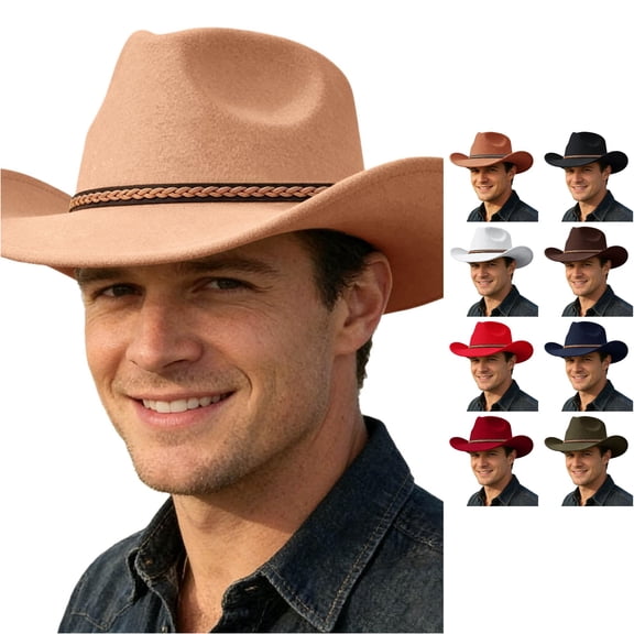 XIAOCHA Cattleman Wool Cowboy Hat for Mens Shapeable Brim Farm Horse Riding Western Cowboy Hat,Beige