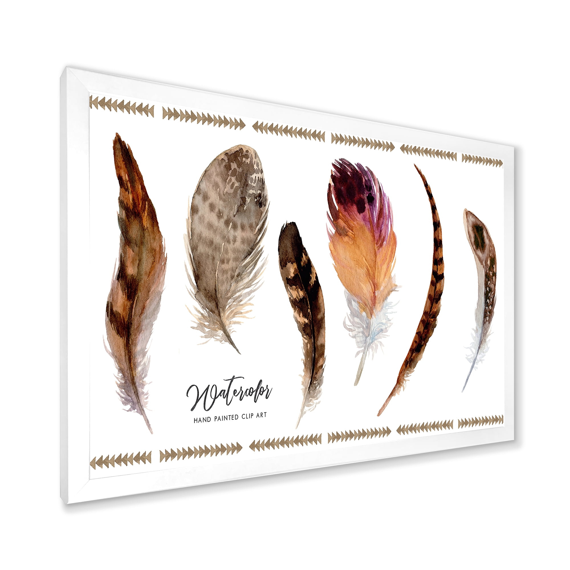 Designart 'Exotic Vibrant Boho Watercolor Feathers' Bohemian & Eclectic Framed Art Print