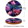 thumbnail image 3 of Dragonfly 6PCS Round Coasters Set, Microfiber Leather Drink Coasters with Holder, 11x11 cm/4.3x4.3 in, 3 of 6