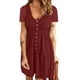 thumbnail image 4 of Vestido de mujer de manga corta, color burdeos, estilo primavera/verano, talla L, cuello alto, botones en la parte delantera, 4 of 6