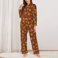 thumbnail image 2 of KLL Fall Leaves Print Women's Long Sleeve Pajamas with Pants Sleepwear Loungewear 2 Set-Medium, 2 of 7
