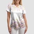 thumbnail image 3 of COMVALUE Scrub Tops Women Short Sleeve Plus Size V Neck Fun Printed Scrubs Top Medical Nursing Uniforms with Pockets (Light Pink, XXL), 3 of 7