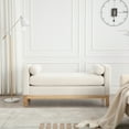 thumbnail image 2 of 53.5"W Vintage Bench with Wood Legs & Velvet Upholstery, Bolster Pillows Ottoman for Bedroom End of Bed, Living Room & Entryway Seating, Ivory Fabric Design, 2 of 6