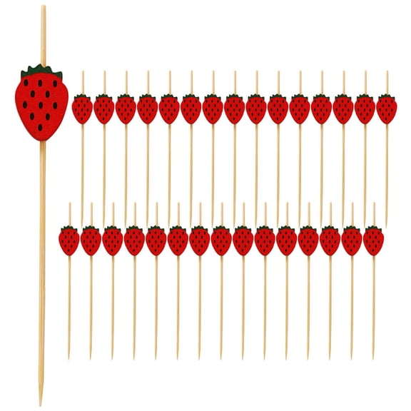 Soimiss Lovely Party Fruit Skewers with Smooth Bamboo Sticks for Children Red Color 100 Pcs