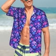 thumbnail image 7 of Sikiie blue Skull purple flower1 Print Men's Hawaiian Shirt, Summer Beach Button Pocket Short Sleeve T-Shirt,XX-Large, 7 of 7