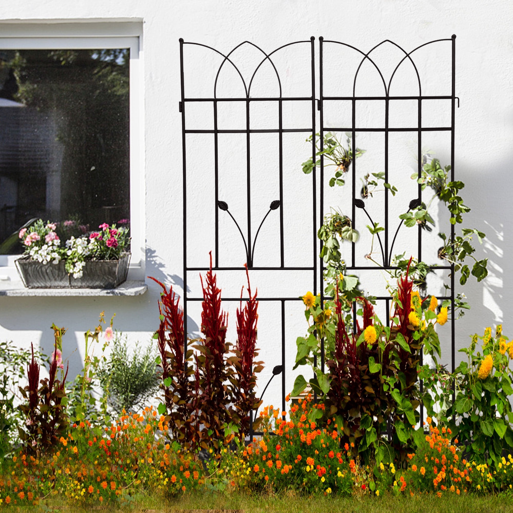 Olurrisa Rust-Proof Tall Plant Trellis 2 Pack - Galvanized Metal Grid for Cucumbers, Blackberries, Vertical Gardening, Easy Assemble & Durable Design