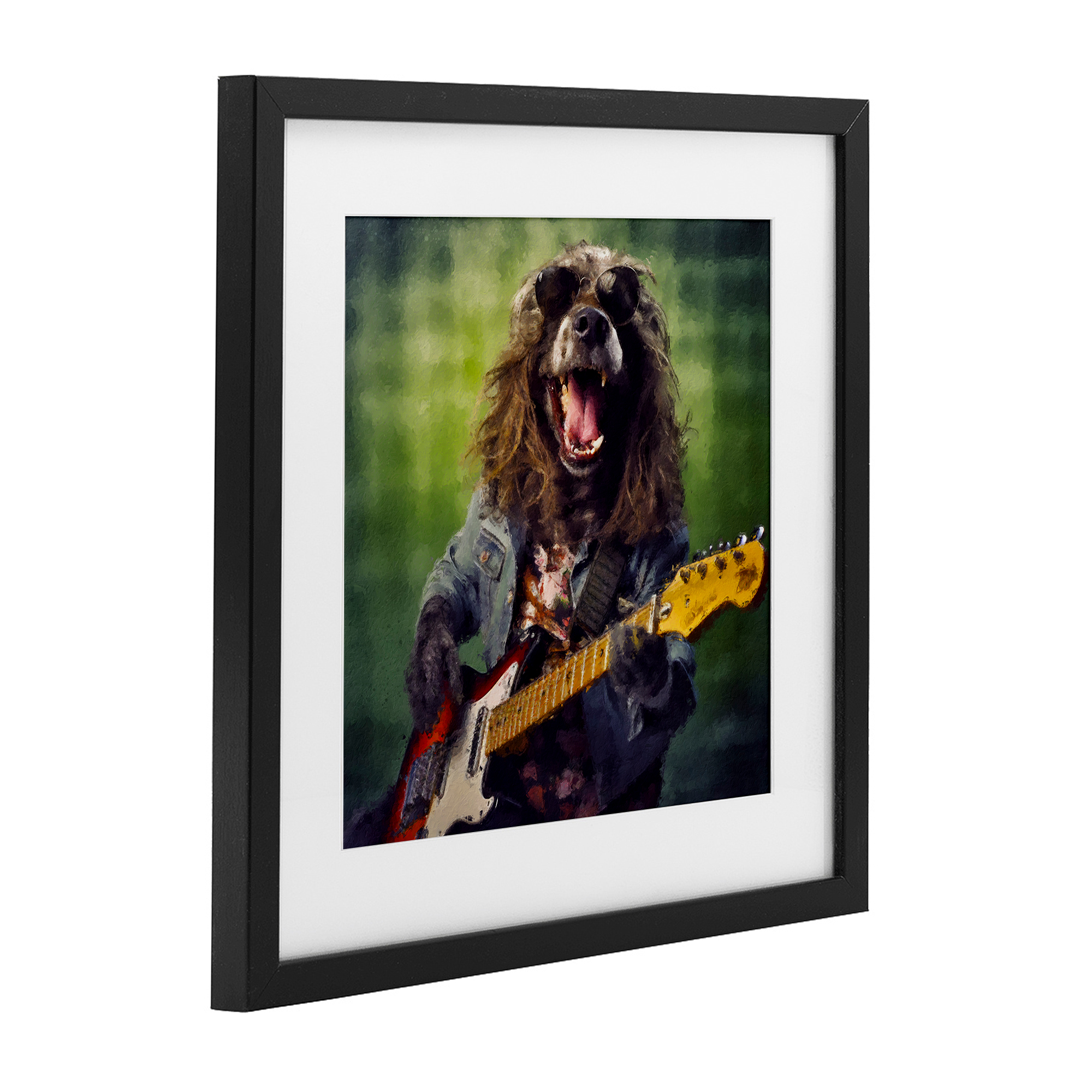 Musician Mutt Halen Black Framed Print Under Glass, design by Sean Parnell