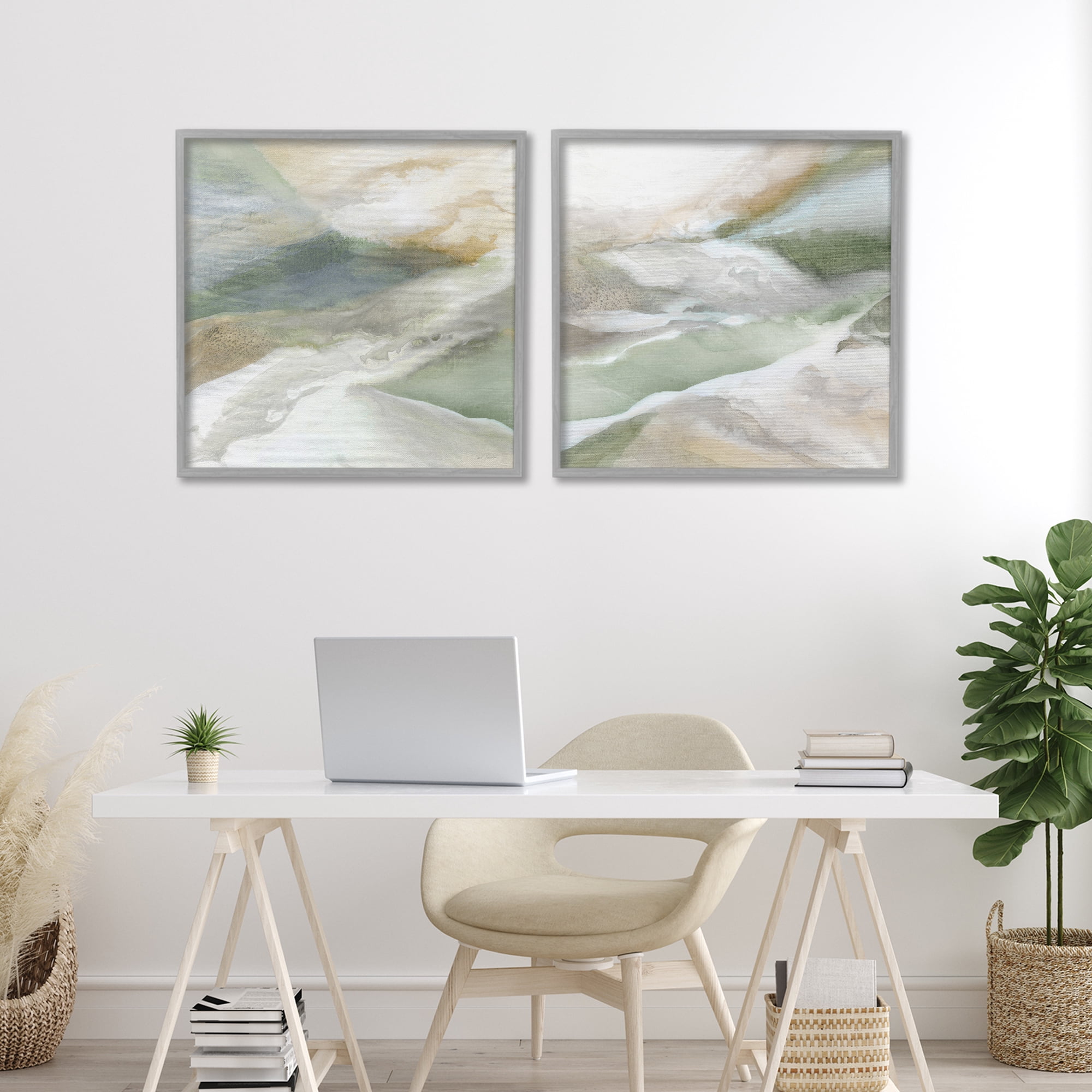 Stupell Industries Serene Misty Valley Abstraction 2 Piece Gray Framed Giclee Art Set, design by Carol Robinson