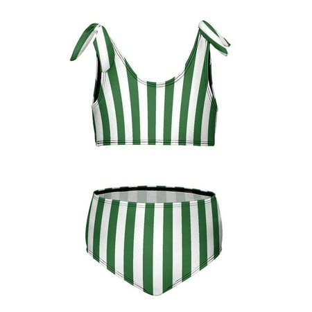 Aesthetic Leaf Green And White Vertical Girl s 2 Piece Bikini Set Beach Sport Swimsuit Swimwear 7-9Y120cm