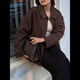 thumbnail image 5 of Chaleco Informal de Color Liso con Solapa y Botones para Mujer, Larga, Estilo Casual Color Café L, 5 of 9
