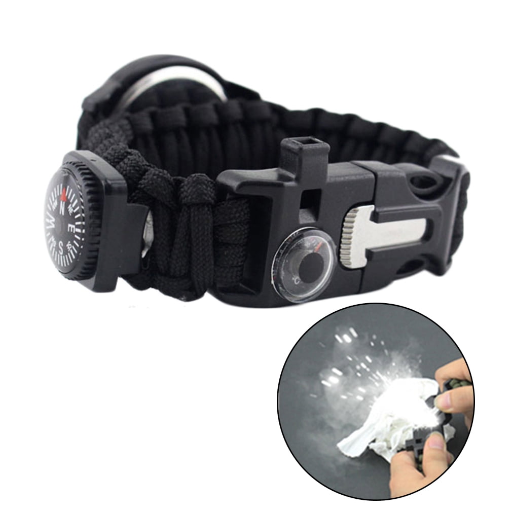 Survival Watch Bracelet Compass Fire Starter Paracord Rope Whistle Buckle Set by