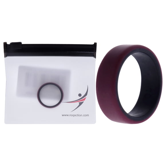 Anillo de boda de silicona de 2 capas biselado de 8 mm - Burdeos de ROQ para hombres - Anillo de 10 mm