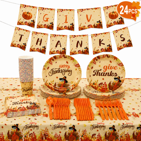 Thanksgiving Party Decoration Disposable Paper Plates Cups Dinnerware Kit for Thanksgiving Fall Party Supplies Decoration