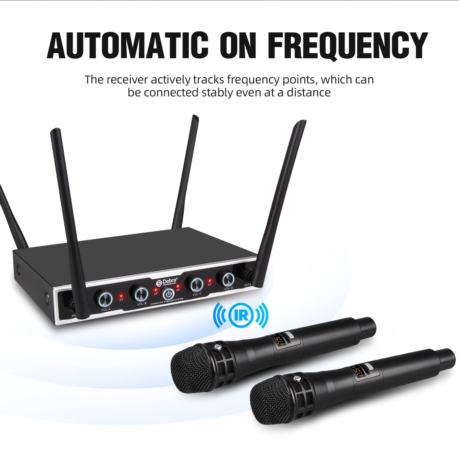 D Debra Wireless Microphone System Audio Pro DU4004 UHF 4 * 16 Adjustable Channel Wireless Cordless Handheld Dynamic Mics, Ideal for Meeting Church Speech Party (4 Handheld)