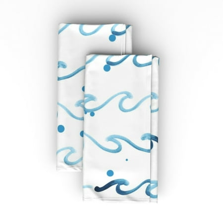 

Cotton Sateen Dinner Napkins (Set of 2) - Ocean Wave White Sea Watercolour Blue Print Cloth Dinner Napkins by Spoonflower