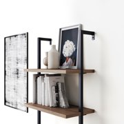 Nathan James Theo Industrial 5-Shelf Reclaimed Wood Ladder Bookcase with Oak Open Shelves and Black Metal Frame