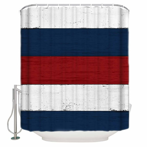 72x78 Inch Shower Curtain Red Navy Blue Stripe Bathroom Decor Waterproof Fabric Bathtub Bath Curtains Decorative Retro Farmhouse Striped Vintage Extra Long Shower Curtain Set with Hooks
