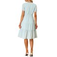 thumbnail image 3 of Vestido midi de manga abullonada con cuello en V y lazo en la cintura de flores de INSPIRE CHIC para mujer en azul claro M, 3 of 6