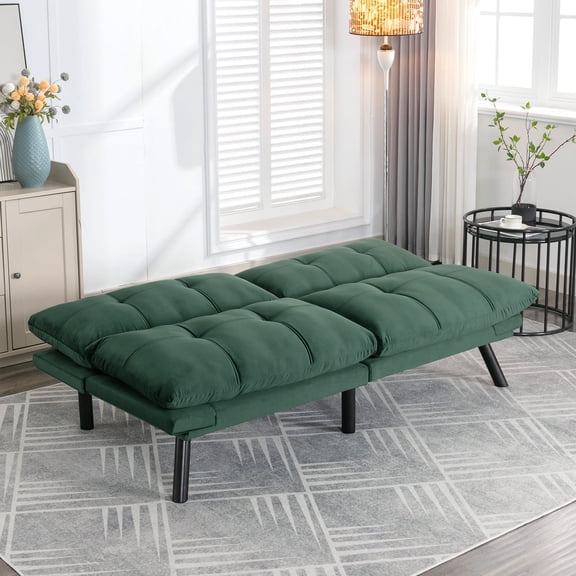 Convertible Folding Futon Sofa Bed 71‘’ Futons Couch with Adjustable Backrest Folding Sleeper Recliner for Efficient Home,Small Spaces, Living Room or Office, Green
