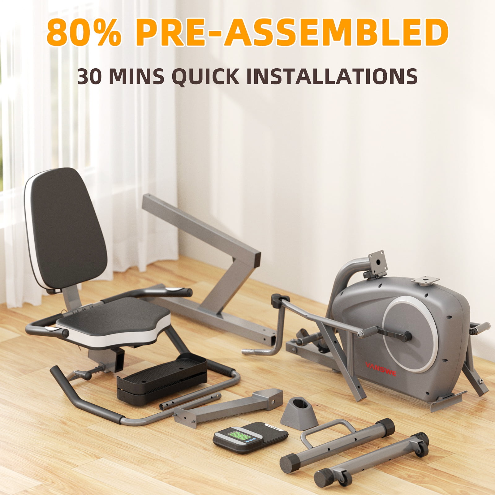 Vanswe Recumbent Elliptical Exercise Bike with Arm Exerciser for Home Training Cardio Workout