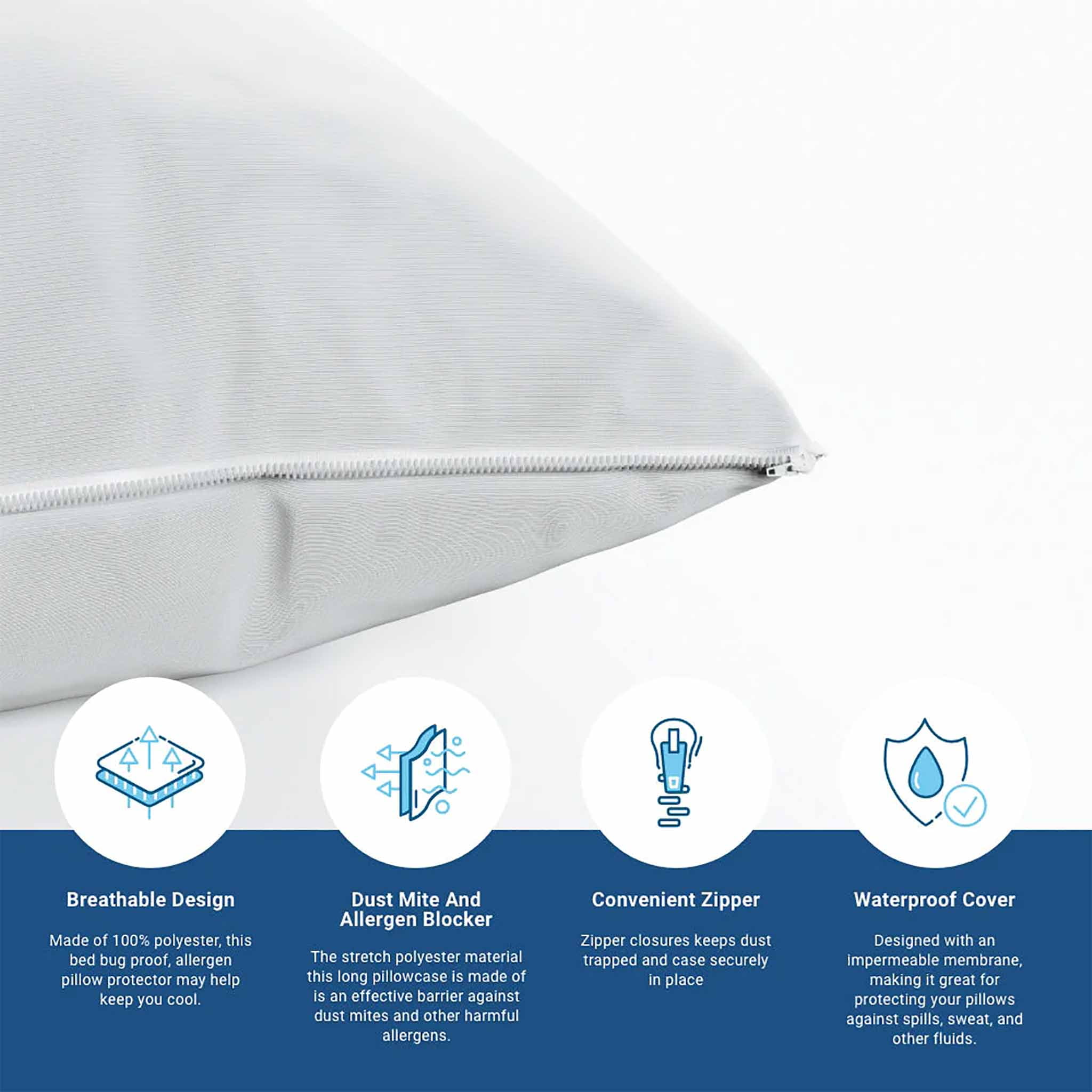 Allergy Relief Pillow Protector - Zippered Pillow Encasement For Dust ...
