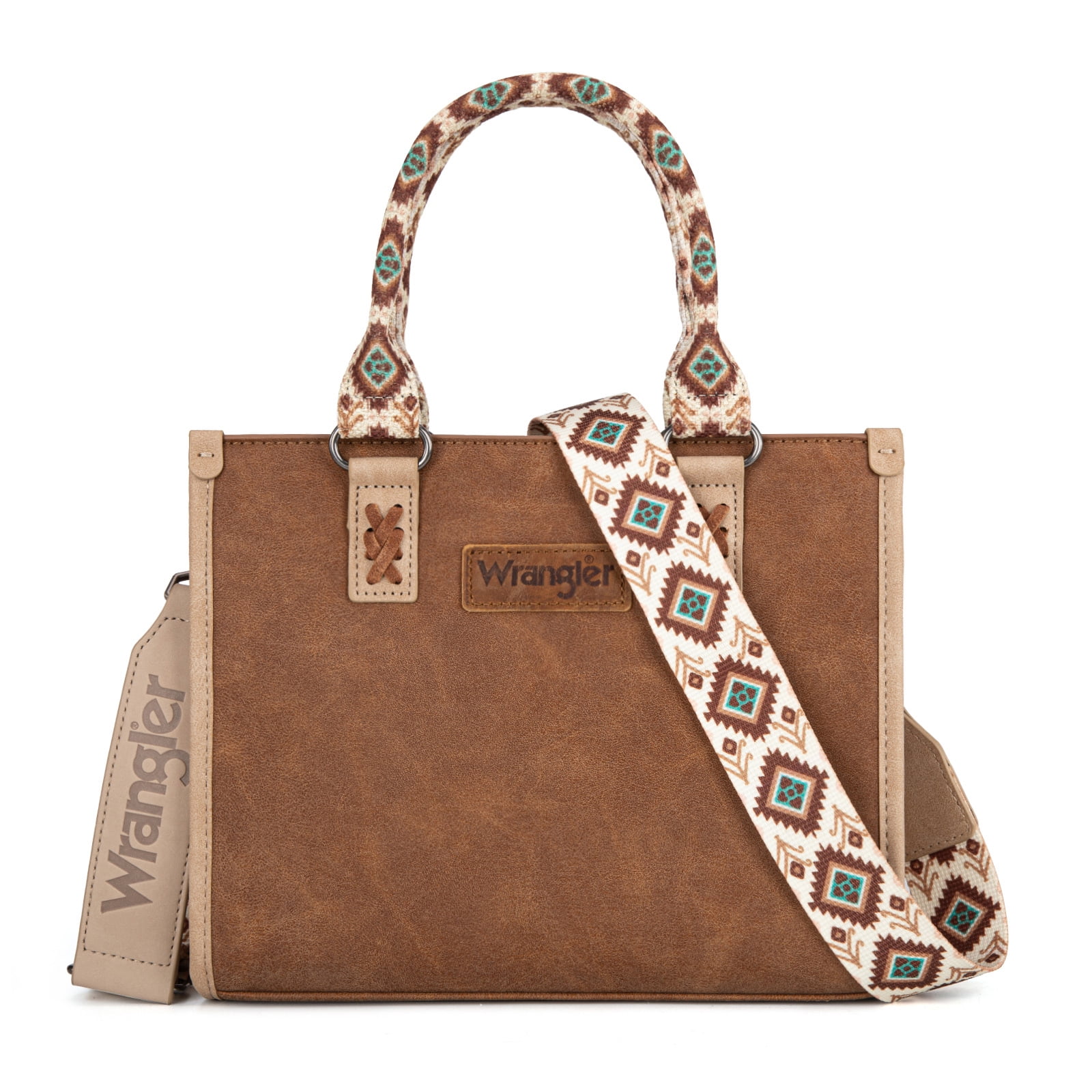 Wrangler Tote Bag for Women Western Retro Purse Top Handle Handbags with Aztec Strap, Brown