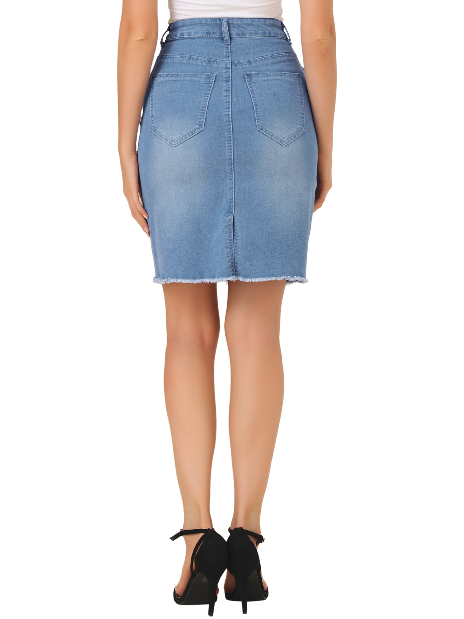 DARING DIVA Women's Ripped Hem Washed Jeans Denim Skirt M Sky Blue